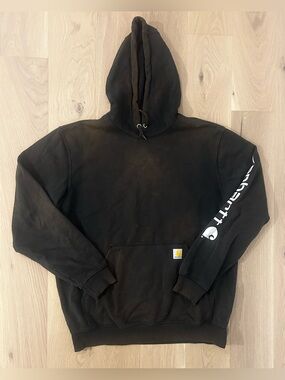 Carhartt Logo Sleeve Sun Bleached Pullover Hooded Sweatshirt - Size Large